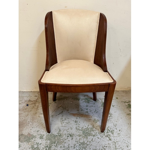 79A - Six Art Deco style dining chairs with walnut frame and faux suede upholstery