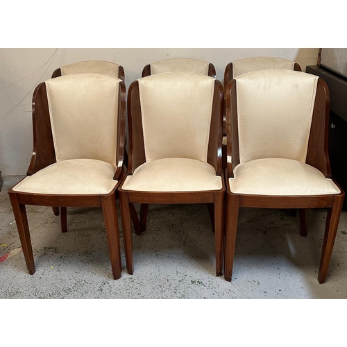 79A - Six Art Deco style dining chairs with walnut frame and faux suede upholstery