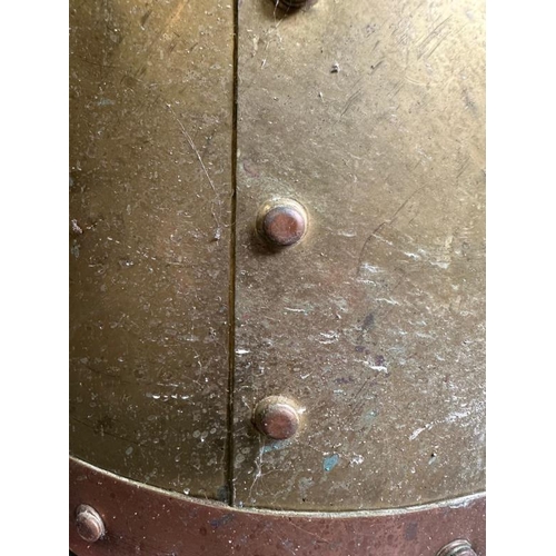 161 - A brass and copper barrel coal bucket with rivet details