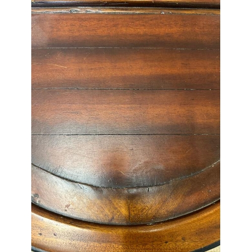 21 - A Demi Lune side table with fluted legs and cane shelf under