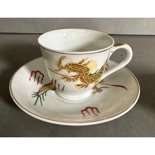 237 - A part Dragon ware Sunray Kutani Japanese tea set with lithograph Geisha to cup bottoms