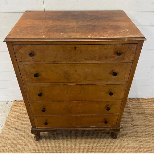 28 - An inlaid chest of drawers with five tapering drawers (H113cm W83cm D52cm)