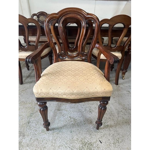 38 - A mahogany extendable dining table on turned and reeded legs ending in castors with six chairs and t... 