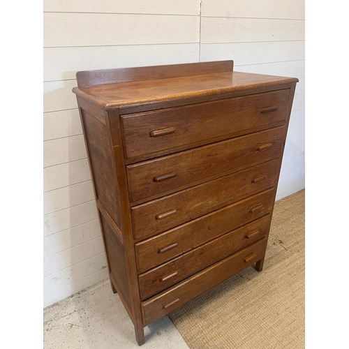 45 - Ulitiliy oak six drawer chest of drawers (H130cm W93cm D42cm)