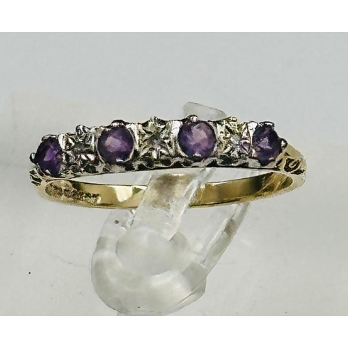 524 - A 9ct gold amethyst and diamond style ring approximate weight 1.8g.