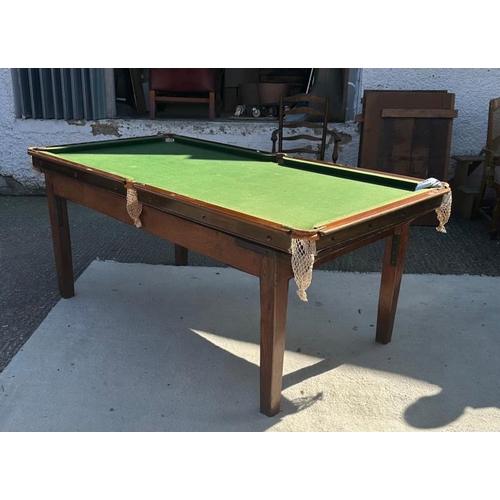 101 - An oak framed multi functional dining and snooker table with green baize (H82cm W196cm D8cm)