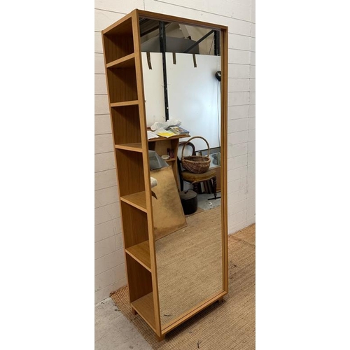 130 - A five shelf bedroom storage unit with full length mirror to side (H180cm W60cm D38cm)