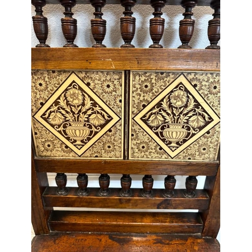 91 - A 1930's oak swivel office chair along with an oak tile back hall chair and a plant stand