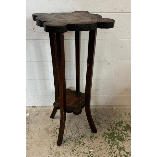 91 - A 1930's oak swivel office chair along with an oak tile back hall chair and a plant stand