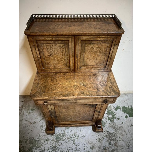 15 - Victorian burr walnut Davenport Bonheur Du Your brass gallery top over two doors. Opening to pigeon ... 