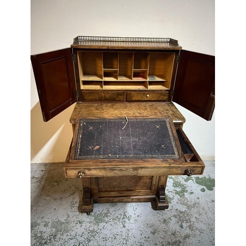 15 - Victorian burr walnut Davenport Bonheur Du Your brass gallery top over two doors. Opening to pigeon ... 