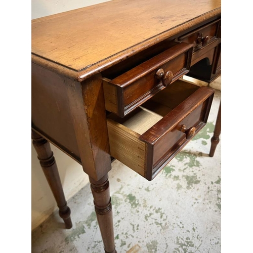 17 - Victorian style writing table, short central drawer flanked by two short drawers and arched knee hol... 