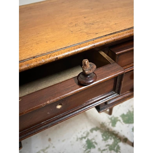 17 - Victorian style writing table, short central drawer flanked by two short drawers and arched knee hol... 
