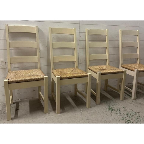 183 - Four contemporary white painted slat back chairs with rush seating AF