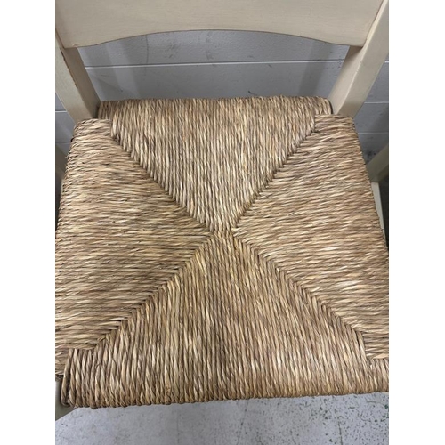 183 - Four contemporary white painted slat back chairs with rush seating AF