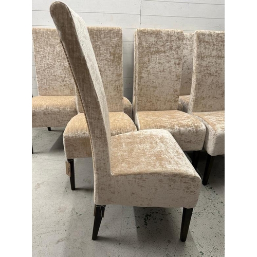 185 - A set of eight crushed velvet dining chairs in a champagne upholstery