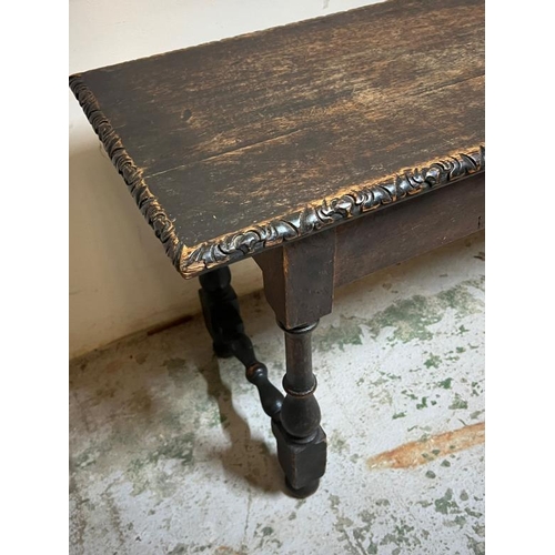 19 - An Oak long bench with turned legs, H47cm X D33cm X W122cm