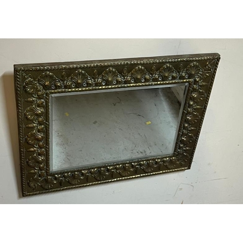 198 - Heavy Embossed brass framed mirror, 56cm X 44cm