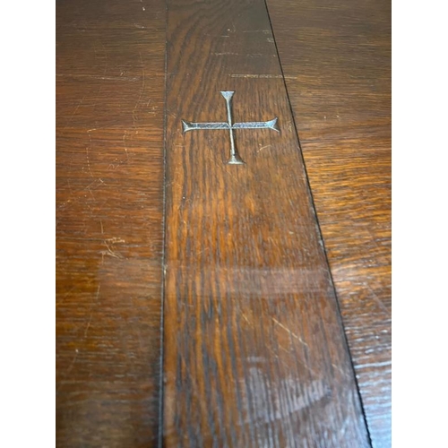 2 - A carved oak church altar table, three panels to front and carved inlay of chalice with cross, L183 ... 