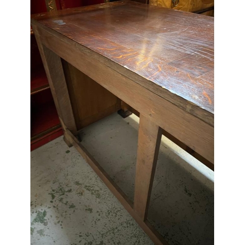 2 - A carved oak church altar table, three panels to front and carved inlay of chalice with cross, L183 ... 