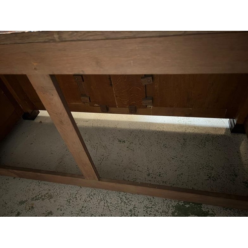 2 - A carved oak church altar table, three panels to front and carved inlay of chalice with cross, L183 ... 