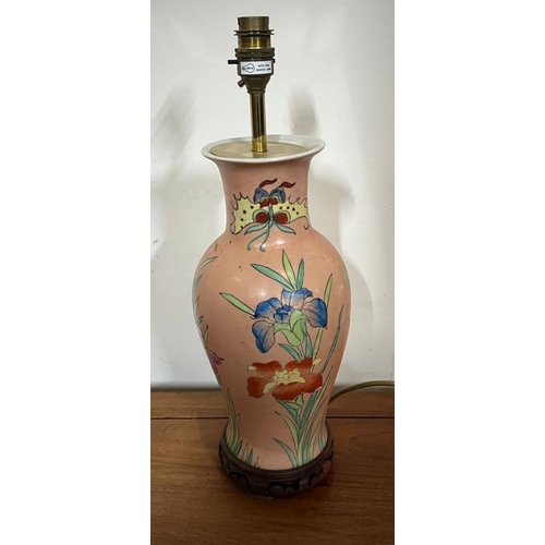 221 - Ceramic lamp decorated with Iris flowers