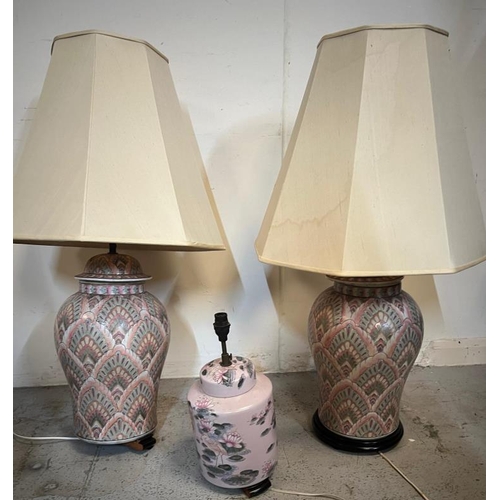 222 - A pair of Chinese style ginger jar lamps, broken bases and one other