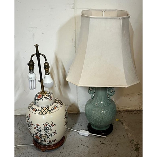 224 - Celadon style porcelain Lamp and ginger jar style lamp