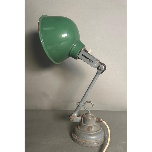 229 - A vintage Dugdills industrial adjustable desk lamp, grey with green shade