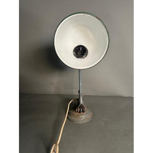 229 - A vintage Dugdills industrial adjustable desk lamp, grey with green shade