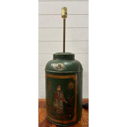 232 - A toleware tea cannister table lamp H710cm