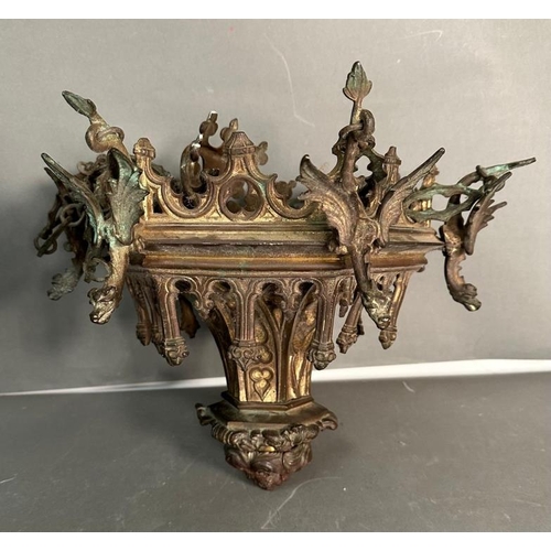 237 - A vintage French gilt sanctuary lamp in the gothic style.