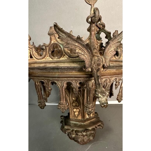 237 - A vintage French gilt sanctuary lamp in the gothic style.