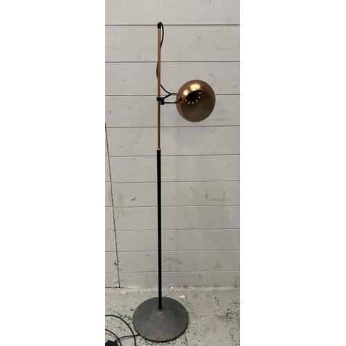 238 - A Mid Century floor lamp with spherical copper effect shade