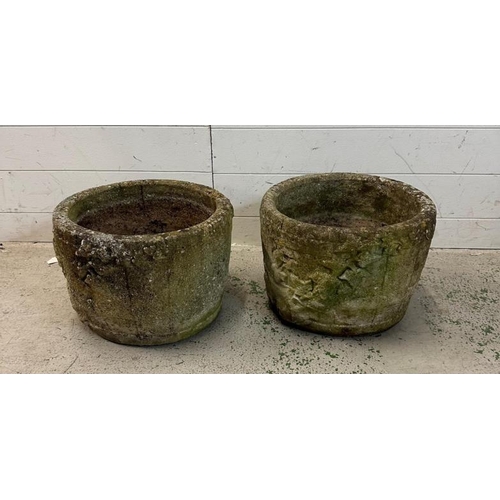 239 - A pair of concrete garden planters with ivy relief (H27cm Dia36cm)