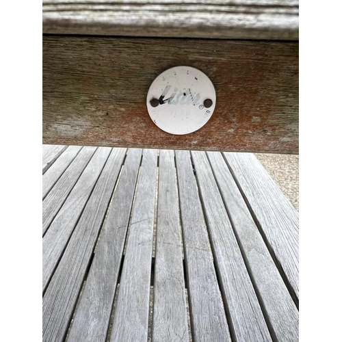 240 - Two wooden slatted tables and one bench,  table-  149 X 70 X H68cm, 91 X 50 X H55cm, Bench - 149 X 4... 