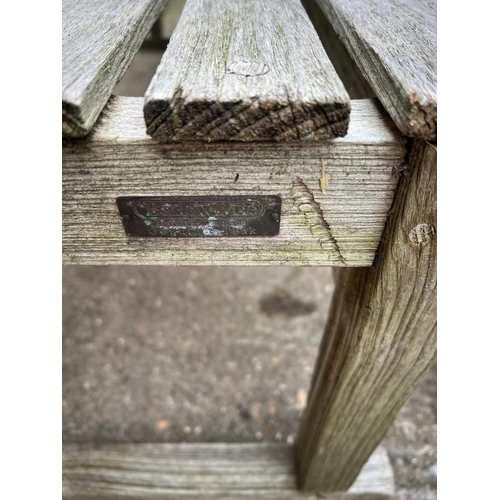 240 - Two wooden slatted tables and one bench,  table-  149 X 70 X H68cm, 91 X 50 X H55cm, Bench - 149 X 4... 