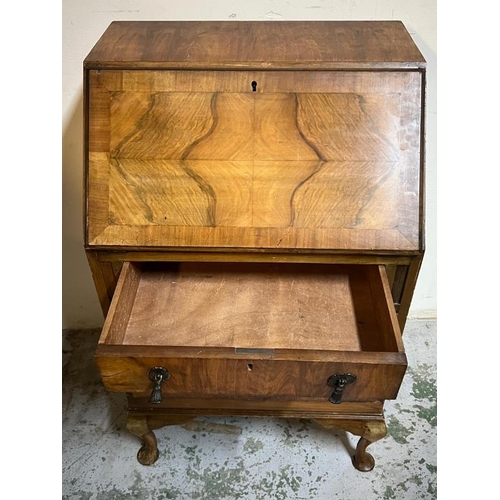 25 - Queen Anne style writing bureau, opening to pigeon holes and writing slope, H100 X W60 x D44cm
