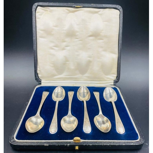 A Boxed set of six silver teaspoons by M & R Ltd for Sheffield 1921