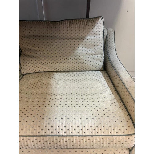 45 - Two, two seater sofa's in cream and blue piping (H66cm W153cm D86cm)