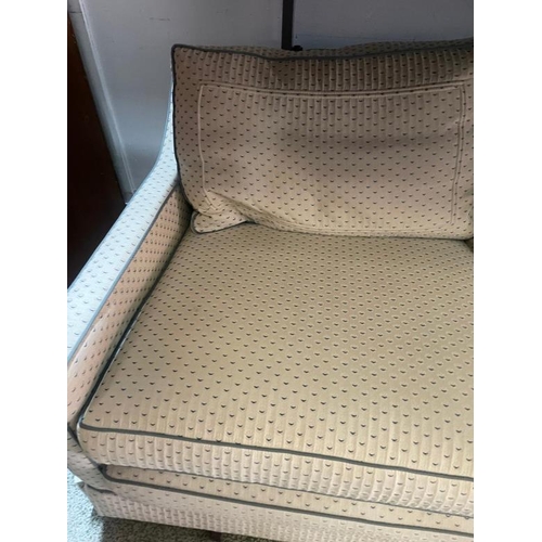 45 - Two, two seater sofa's in cream and blue piping (H66cm W153cm D86cm)