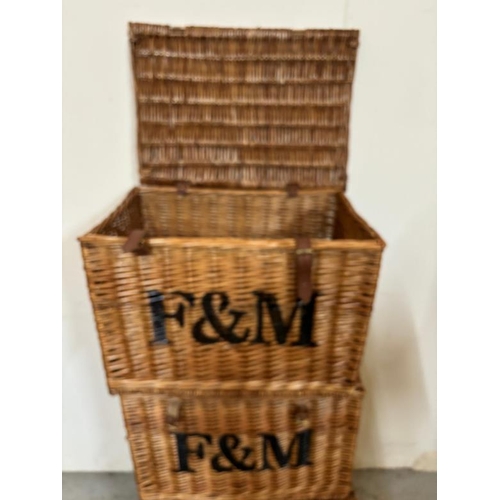 49 - Three F and M wicker baskets (H40cm W60cm D40cm)