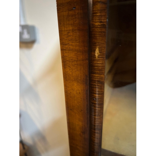 31 - Queen Anne revival style three door bookcase, rectangular top veneered with block moulding and a cus... 
