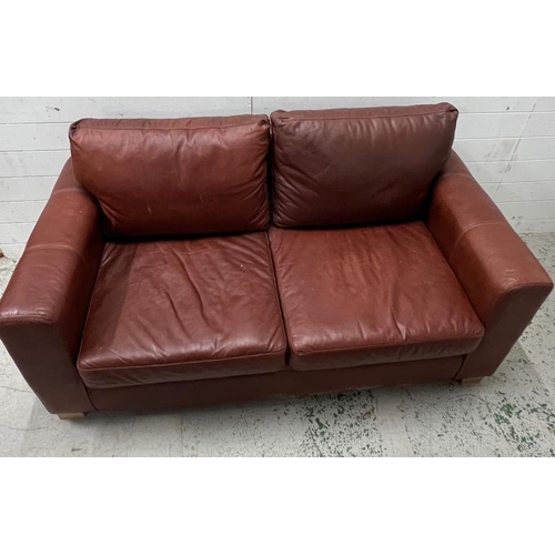 10 - Two seater leather sofa bed (H73cm W166cm D86cm)