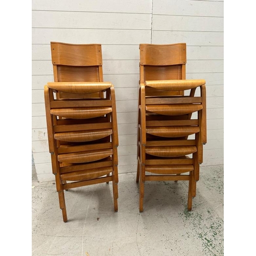 122 - A set of ten Bentwood stacking church chairs