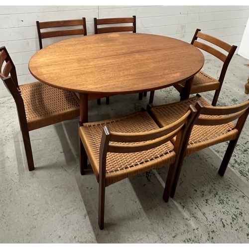 25 - A set of six Danish teak and cord dining chairs in the style of Arne Hovmand Olsen for Mogens  Kold,... 