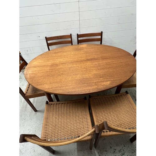 25 - A set of six Danish teak and cord dining chairs in the style of Arne Hovmand Olsen for Mogens  Kold,... 