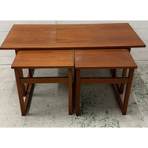 26 - Teak nest of tables, one long coffee table with two matching tables under (Larges H44cm W100cm D44cm... 