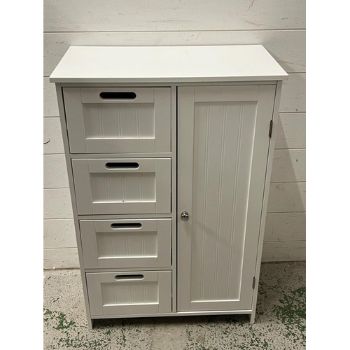 30 - A white side cabinet with four drawers and side cupboard (H82cm W55cm D30cm)