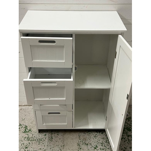 30 - A white side cabinet with four drawers and side cupboard (H82cm W55cm D30cm)